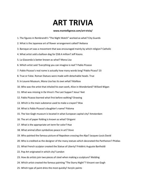 painting quiz questions and answers